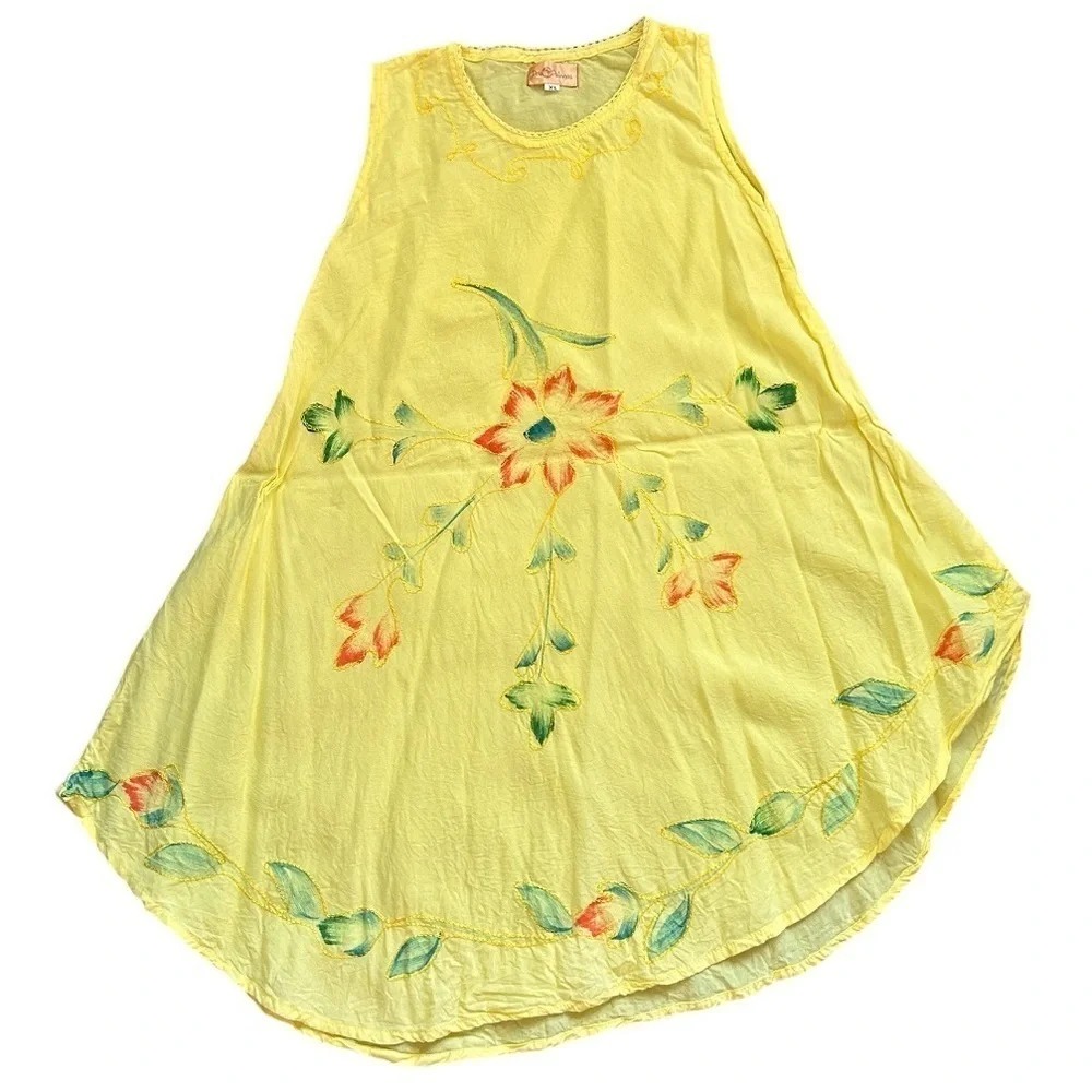 Yellow Floral Sleeveless Dress Beach Pool Coverup